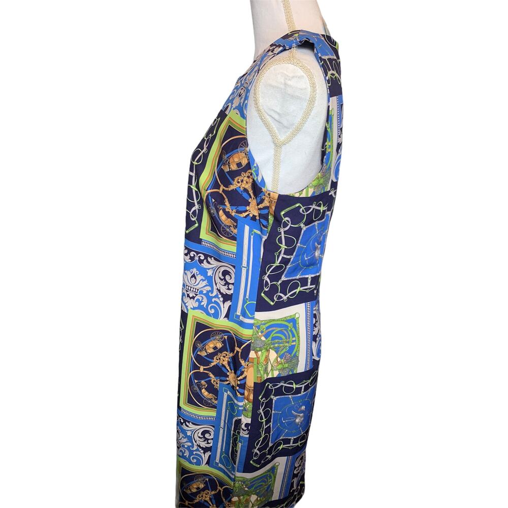J McLaughlin Equestrian Print Patchwork Dress Blu… - image 4